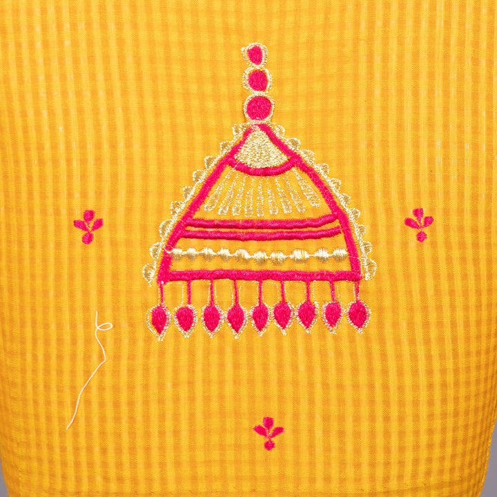 Yellow Slub Cotton Embroidered Blouse