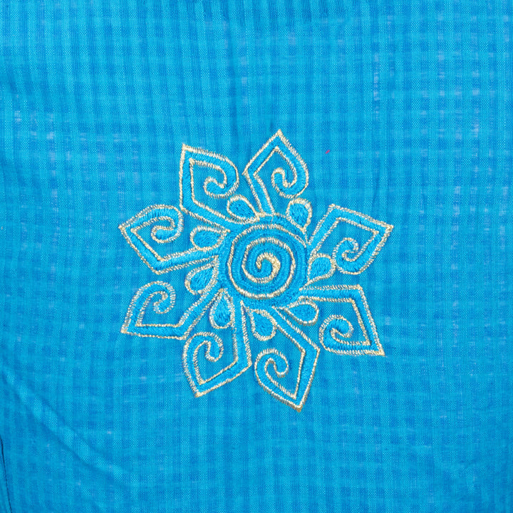 Blue Slub Cotton Embroidered Blouse