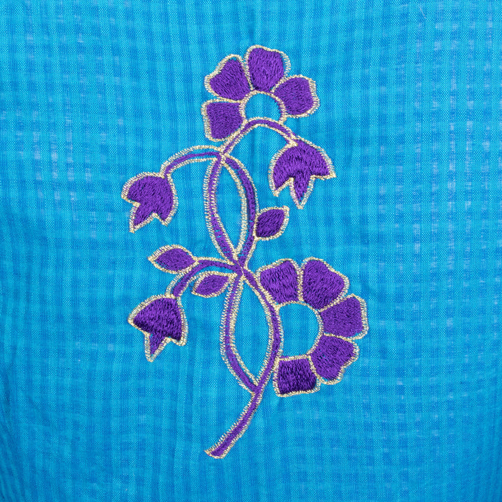 Blue Slub Cotton Embroidered Blouse