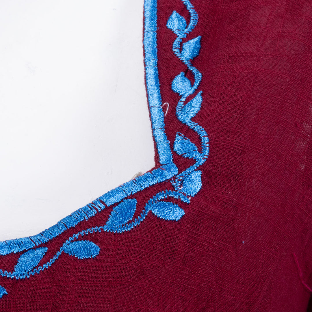 Maroon Slub Cotton Embroidered Blouse