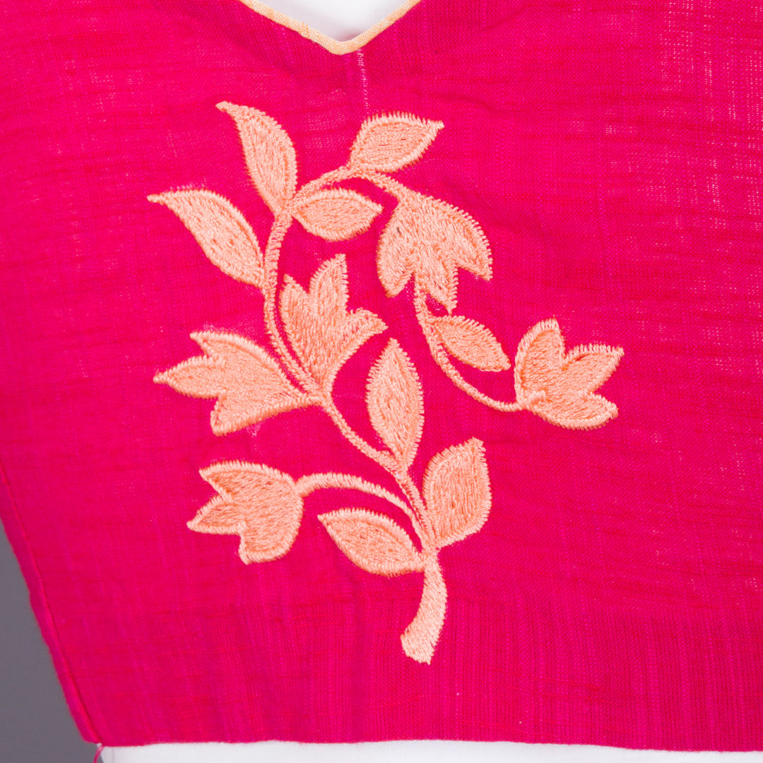 Pink Slub Cotton Embroidered Blouse