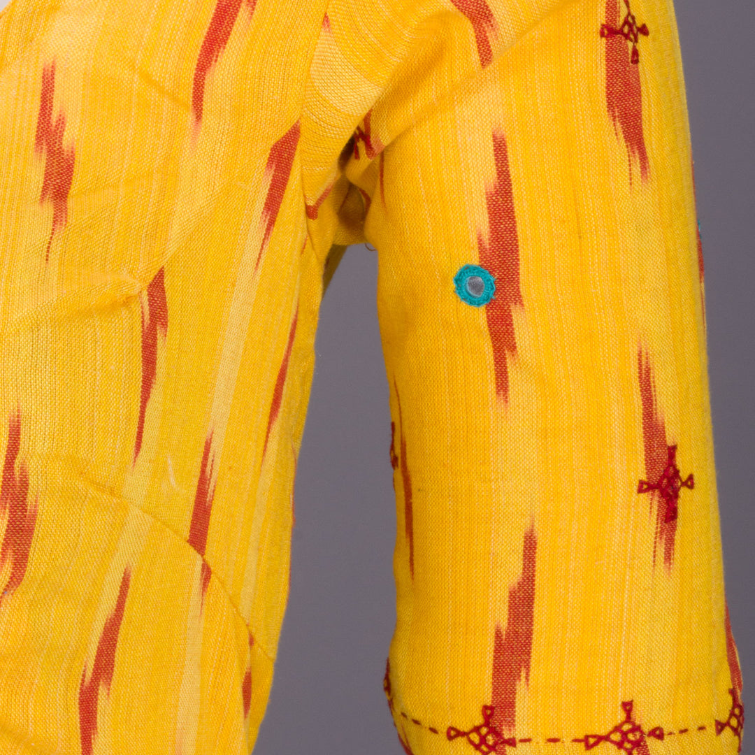 Yellow Hand Embroidered Ikat Cotton Blouse