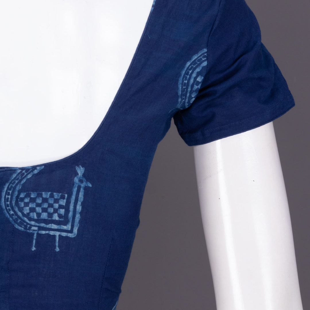 Blue Handprinted Indigo Cotton Blouse 10072463