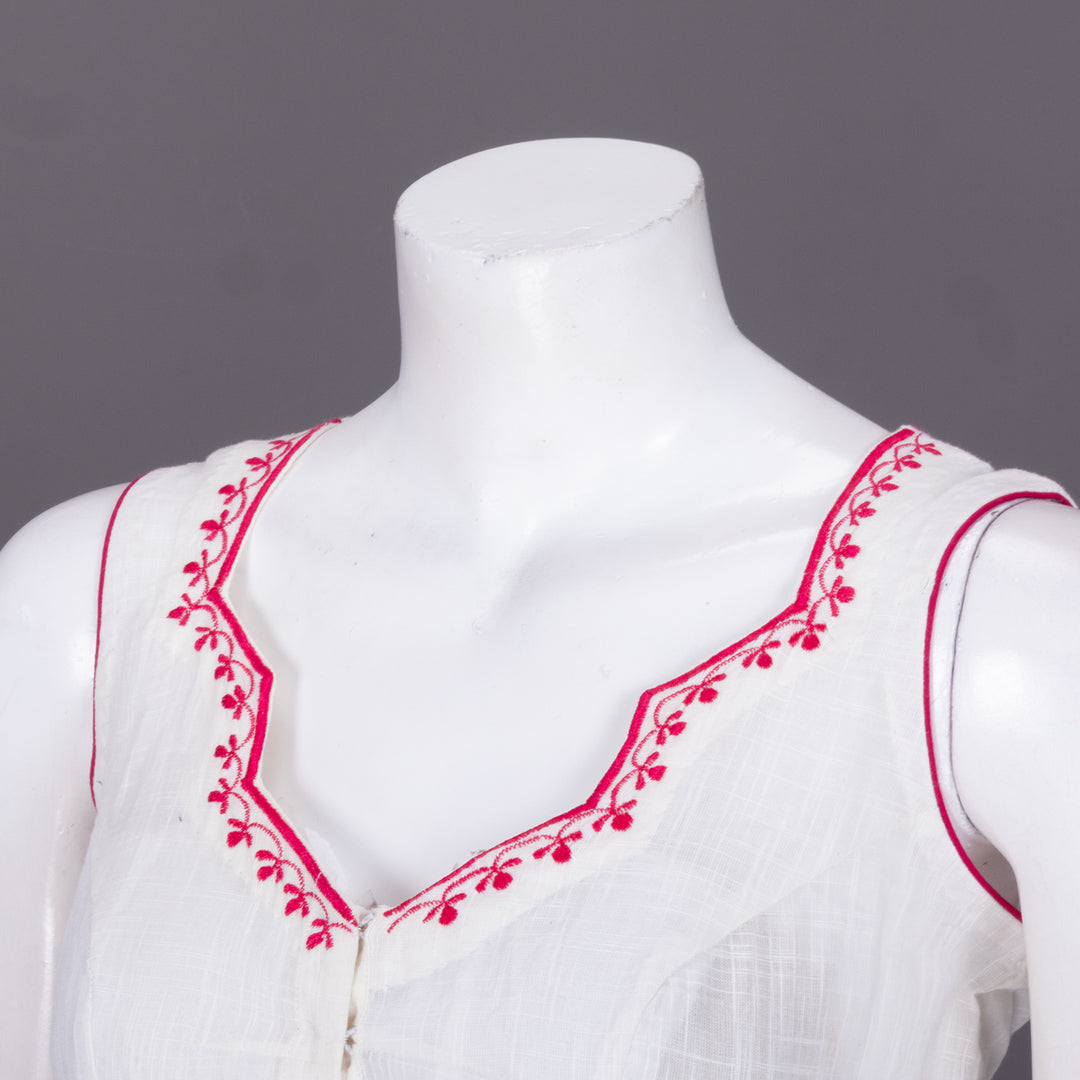 White Slub Cotton Embroidered Blouse 10072484