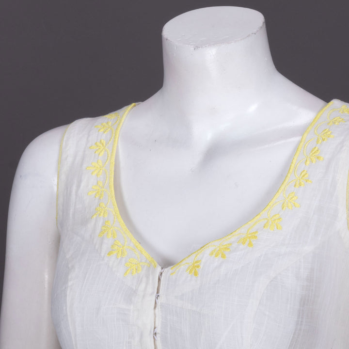 White Slub Cotton Embroidered Blouse 10072486