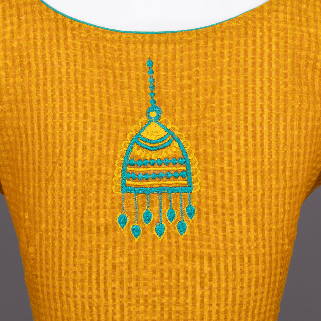 Yellow Slub Cotton Embroidered Blouse 10072488