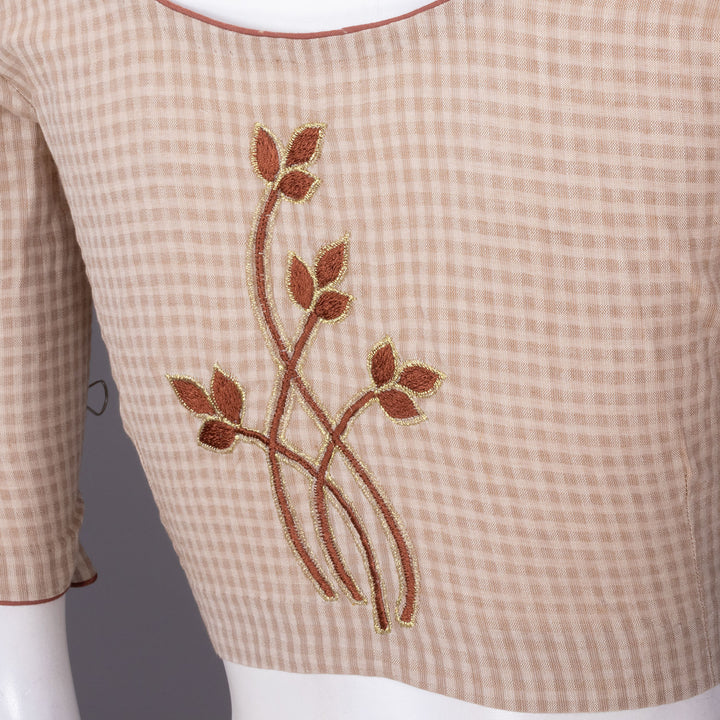 Brown Slub Cotton Embroidered Blouse 10072489