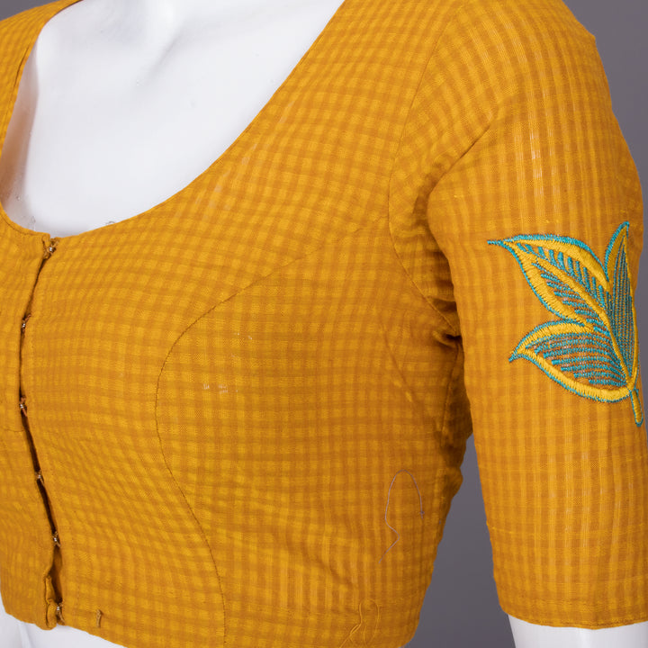 Yellow Slub Cotton Embroidered Blouse 10072497