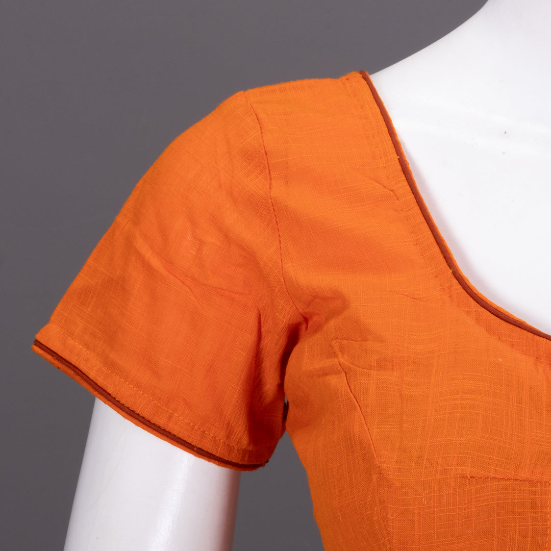 Orange Handcrafted Slub Cotton Solid Style Blouse 10073187