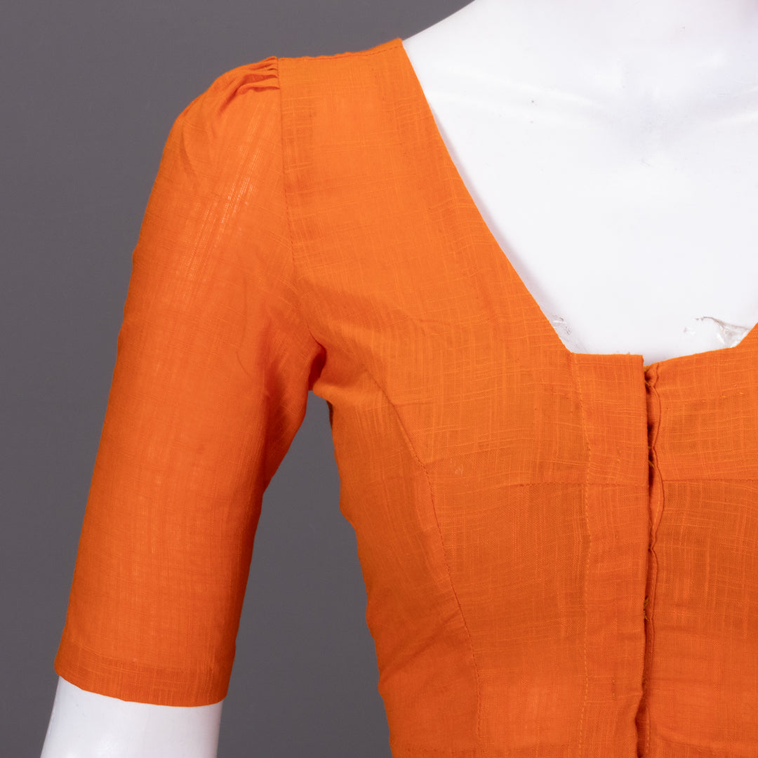 Orange Handcrafted Slub Cotton Solid Style Blouse 10073189