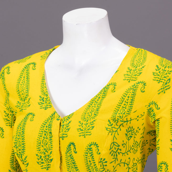 Yellow Gamthi Printed Cotton Blouse 10073265