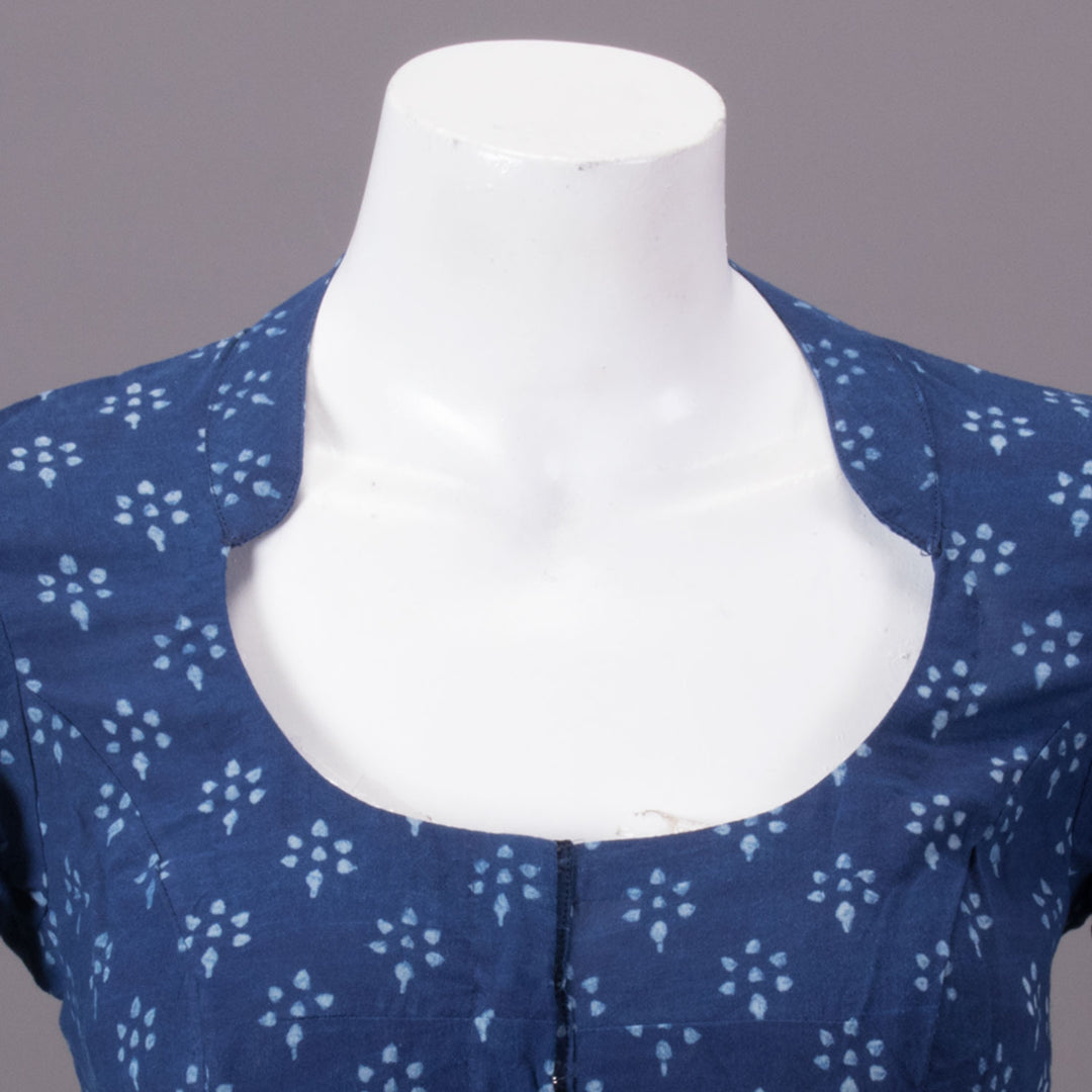 Indigo Hand Block Printed Cotton Blouse 10073293