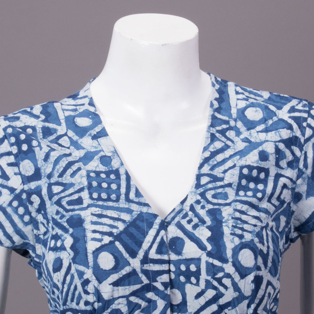 Indigo Hand Block Printed Cotton Blouse 10073295