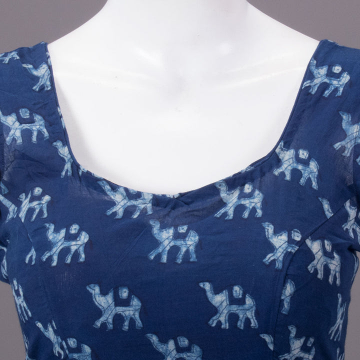 Indigo Hand Block Printed Cotton Blouse 10073298