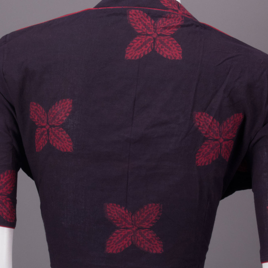 Maroon Hand Block Printed Cotton Blouse 10073300