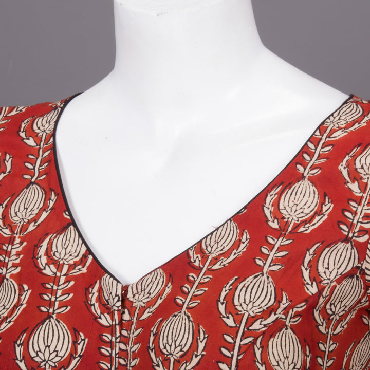 Red Hand Block Printed Cotton Blouse 10073302