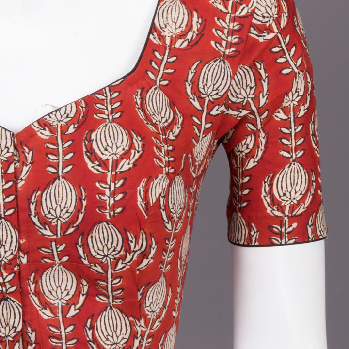 Red Hand Block Printed Cotton Blouse 10073304