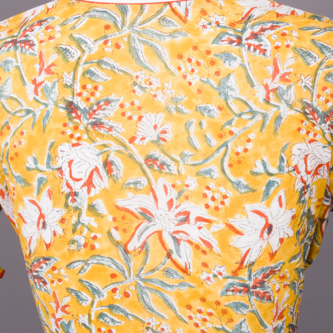 Yellow Hand Block Printed Cotton Blouse 10073309