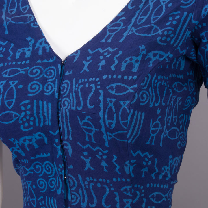 Blue Hand Block Printed Cotton Blouse 10073312