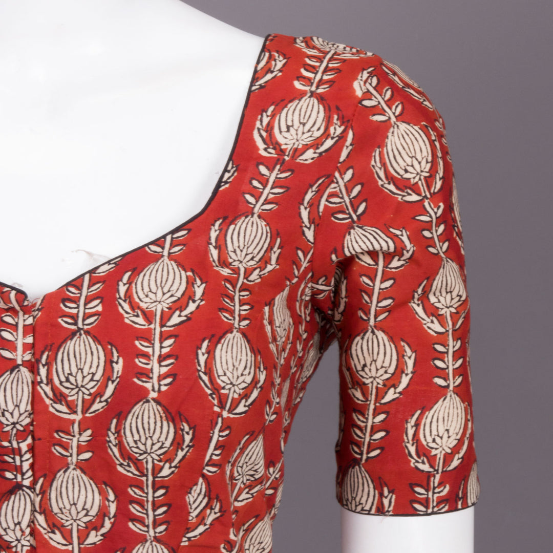 Red Hand Block Printed Cotton Blouse 10073313