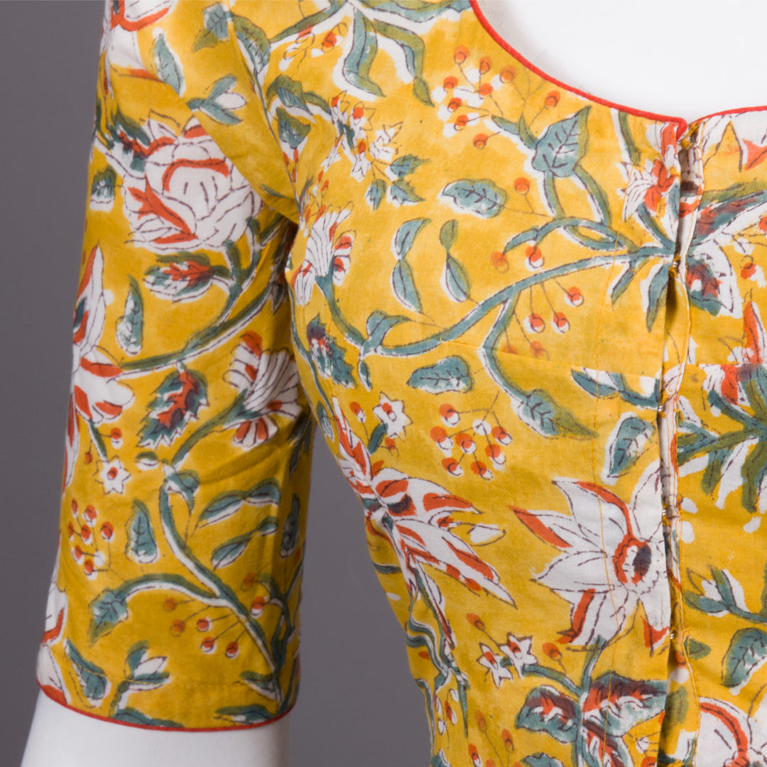 Yellow Hand Block Printed Cotton Blouse 10073323