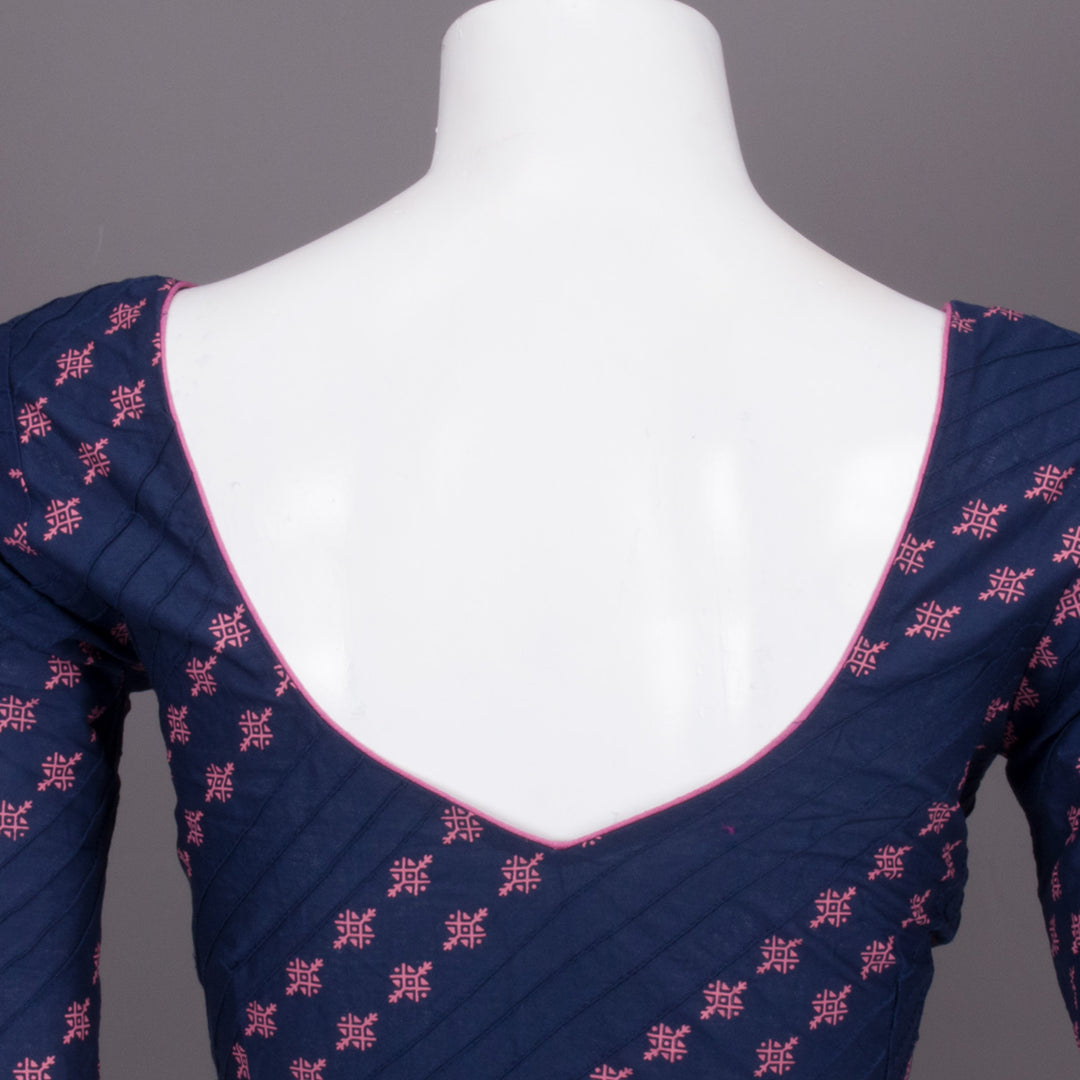 Blue Hand Block Printed Cotton Blouse 10073324