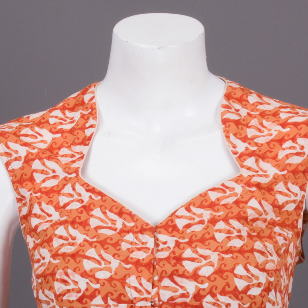 Orange Hand Block Printed Cotton Blouse 10073325