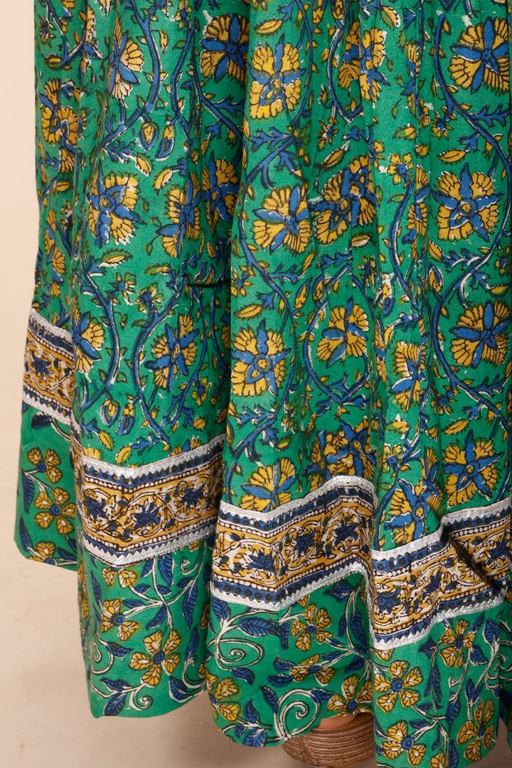 Green Hand Block Printed Chaniya Choli With Kota Doria Dupatta 