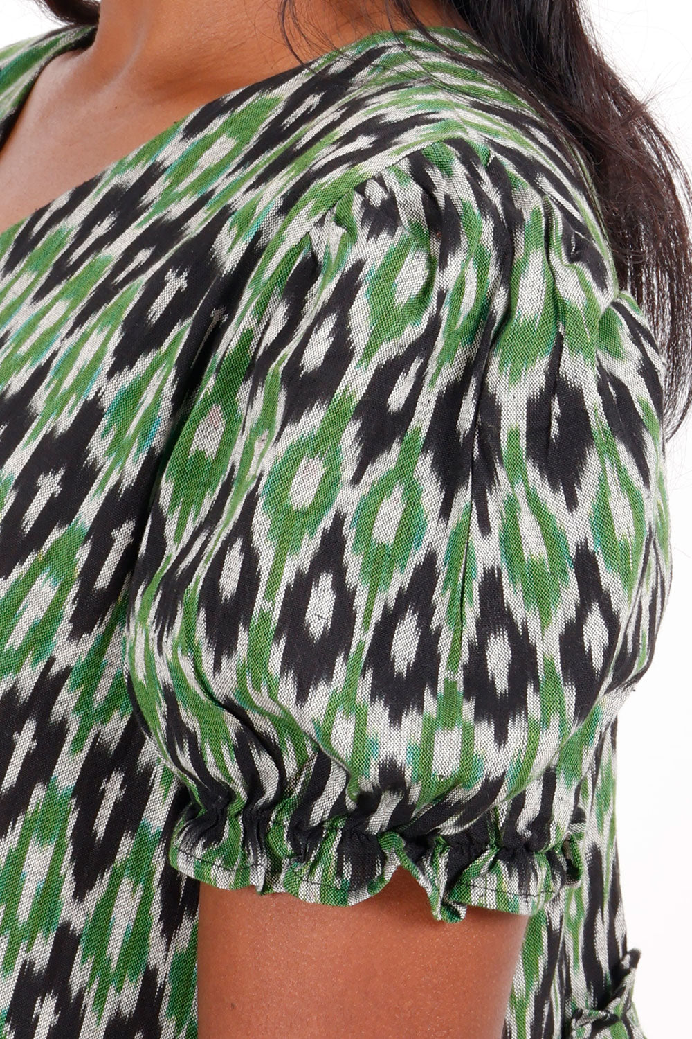 Green Handcrafted Ikat Cotton Dress