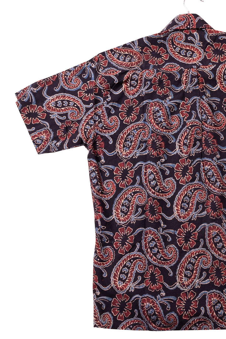 Black Half Sleeve Ajrakh Printed Cotton Mens Shirt