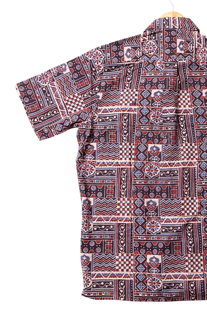 Black Half Sleeve Ajrakh Printed Cotton Mens Shirt