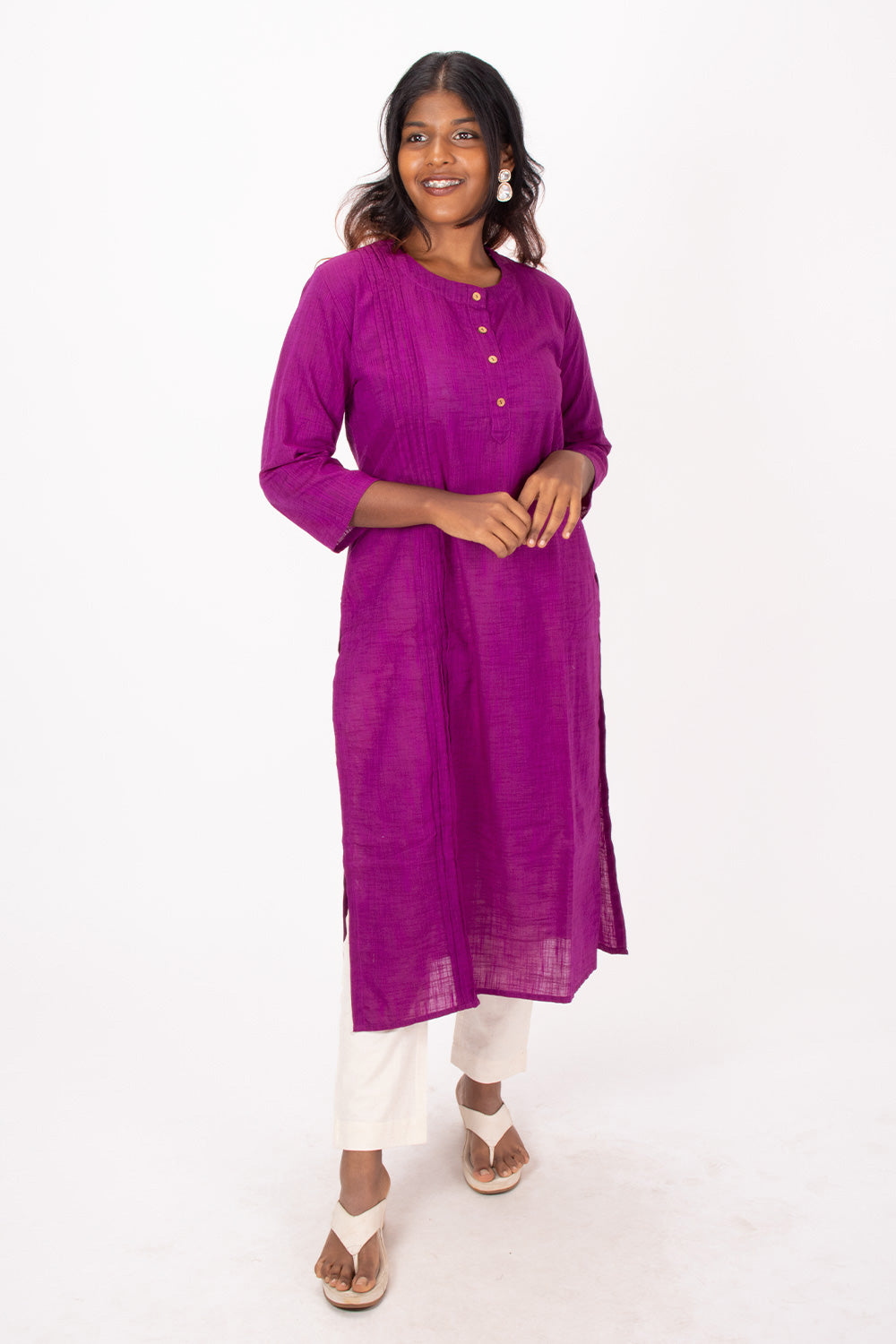 Purple Handcrafted Slub Cotton Kurta 10073155