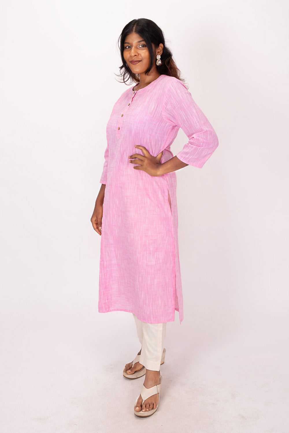 Pink Handcrafted Slub Cotton Kurta 10073156