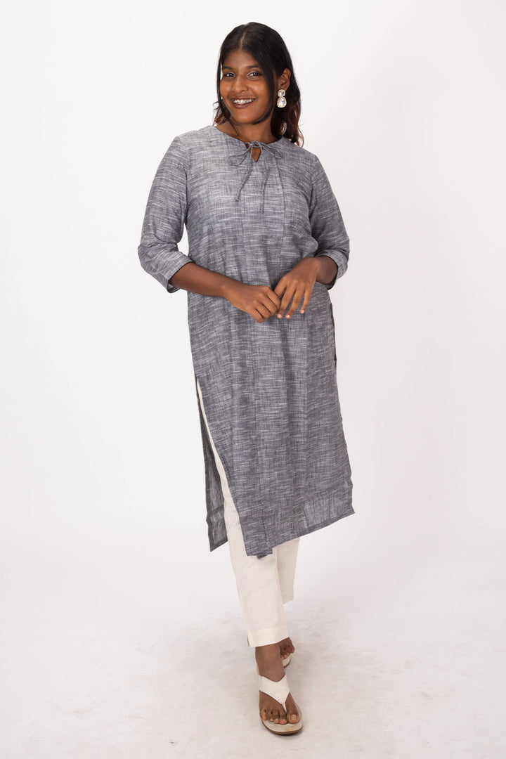 Grey Handcrafted Slub Cotton Kurta 10073254