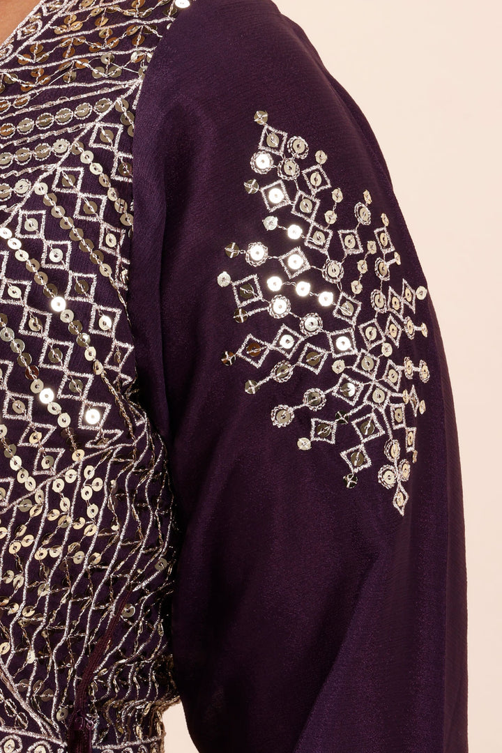 Purple Net Silk Embroidered Lehenga 