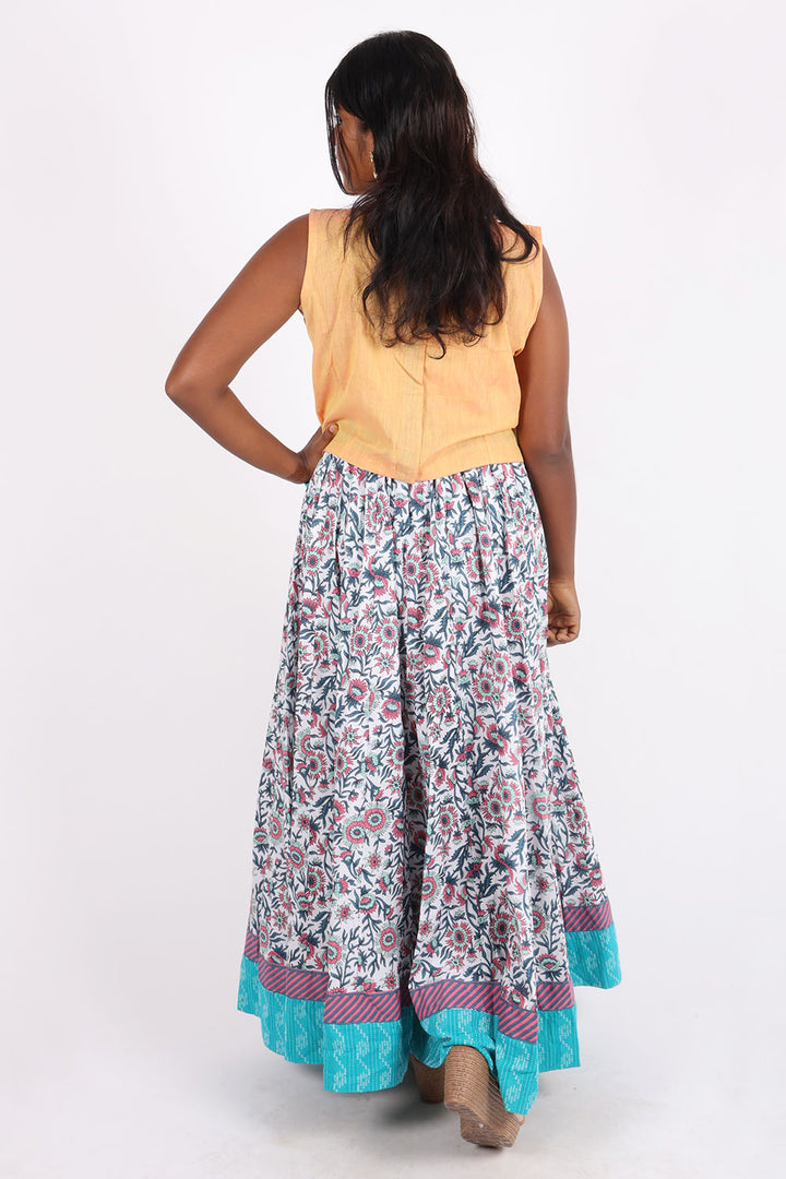 White Hand Block Printed Cotton Skirt 