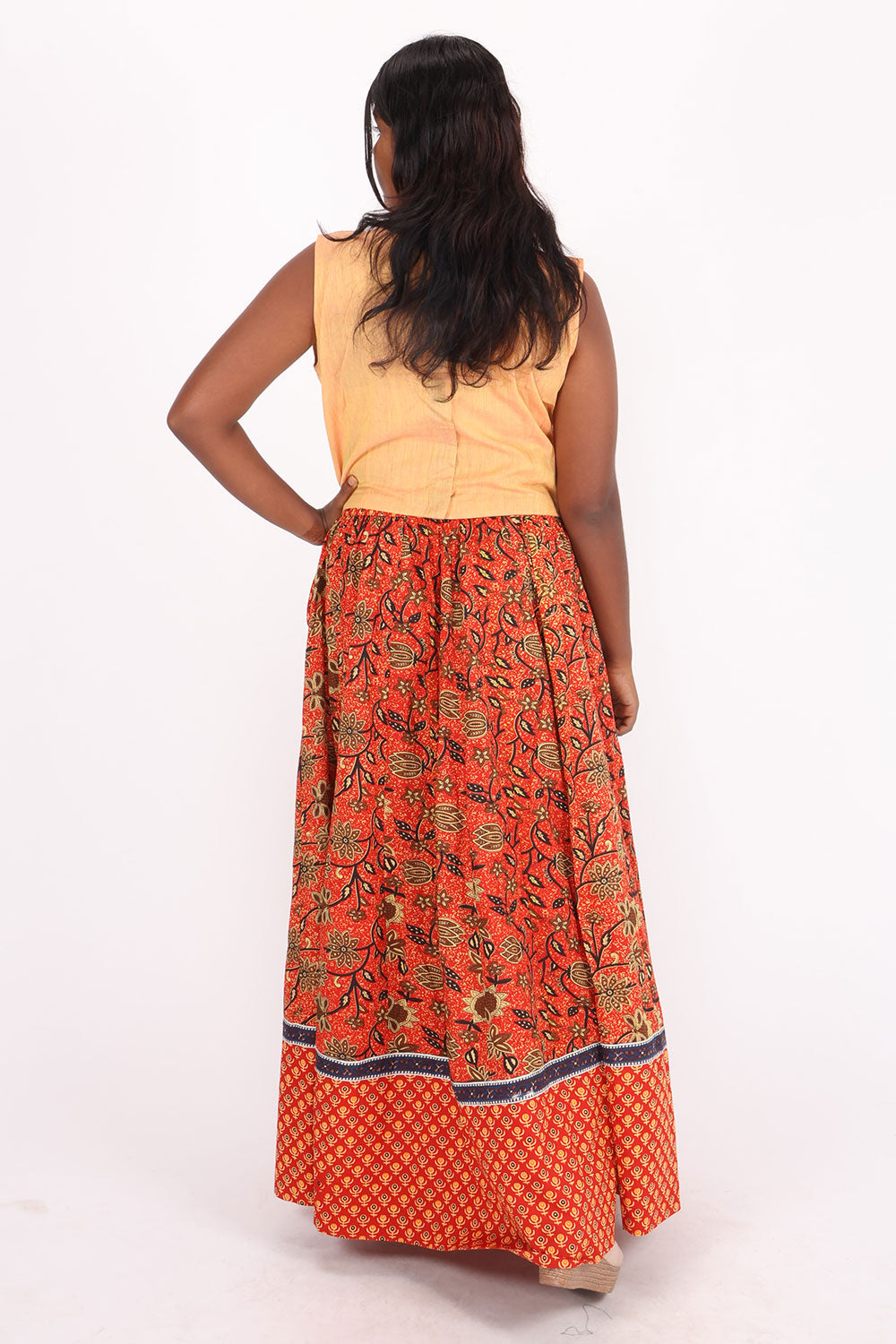 Orange Hand Block Printed Cotton Skirt