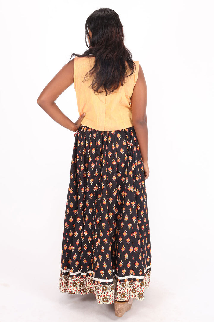 Black Hand Block Printed Cotton Skirt 