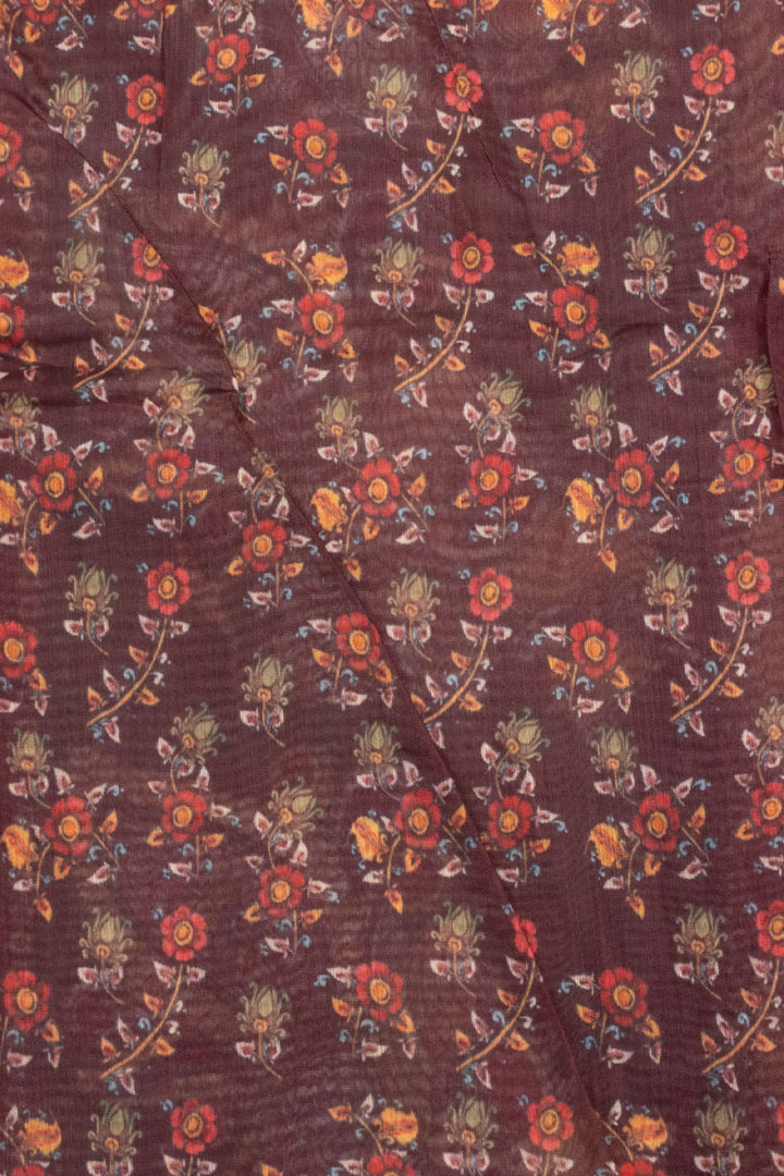 Brown Kalamkari Print Malai Cotton Saree