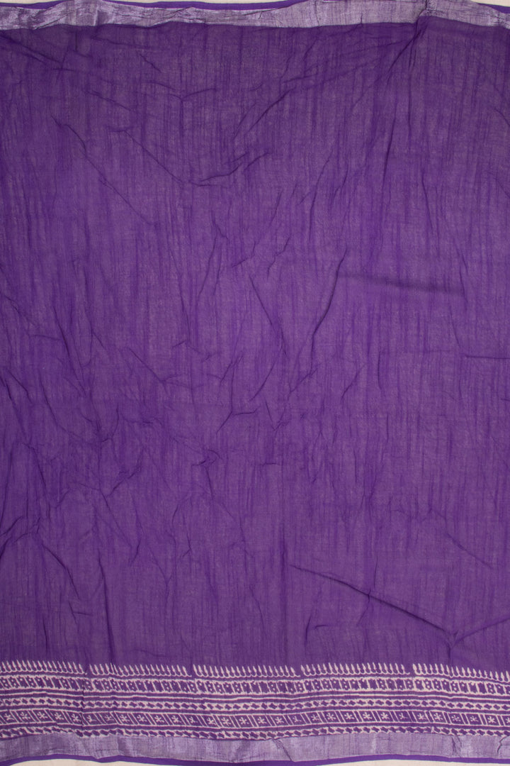 Purple Hand Block Printed Linen Saree