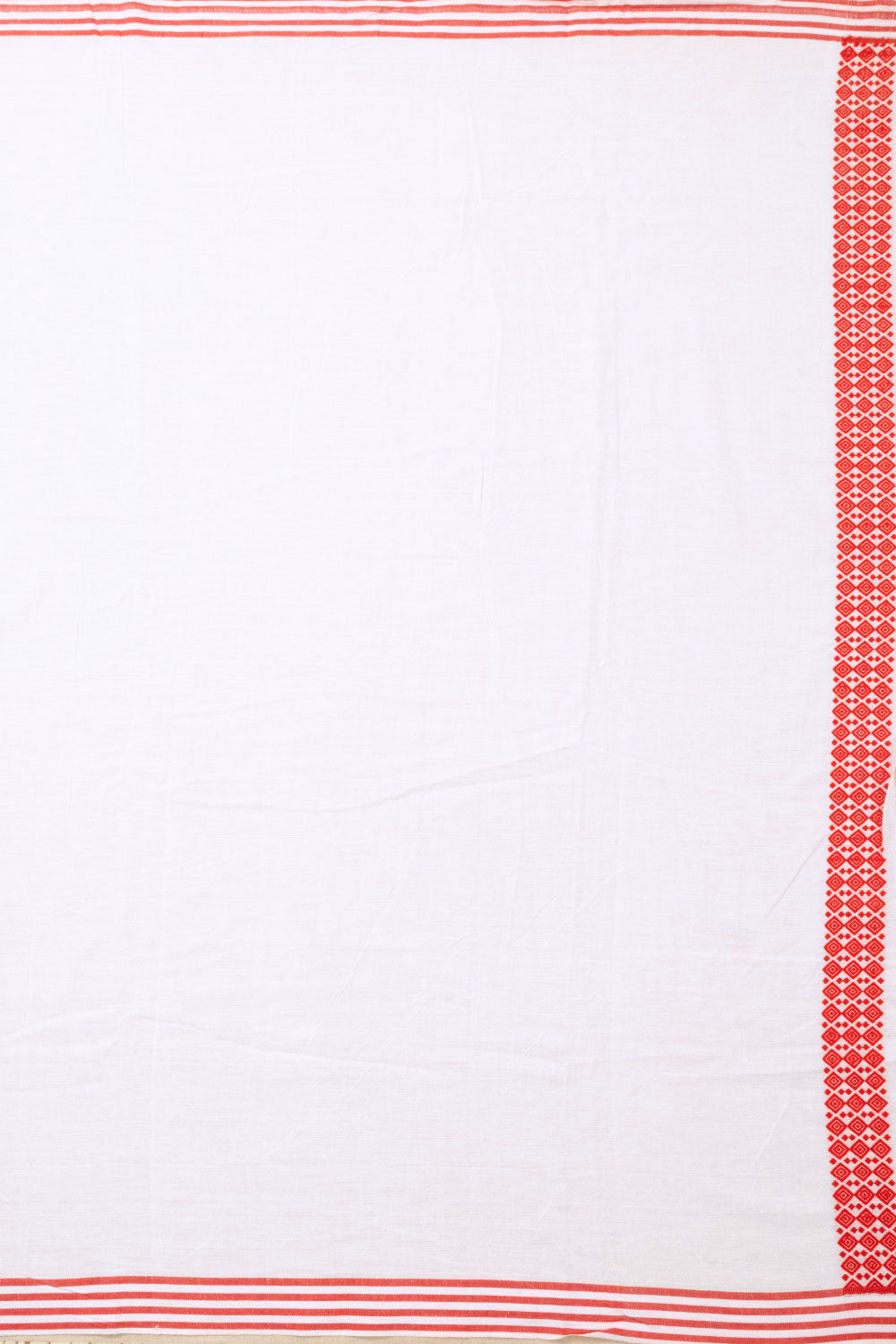 White Handloom Assam Cotton Saree - Avishya