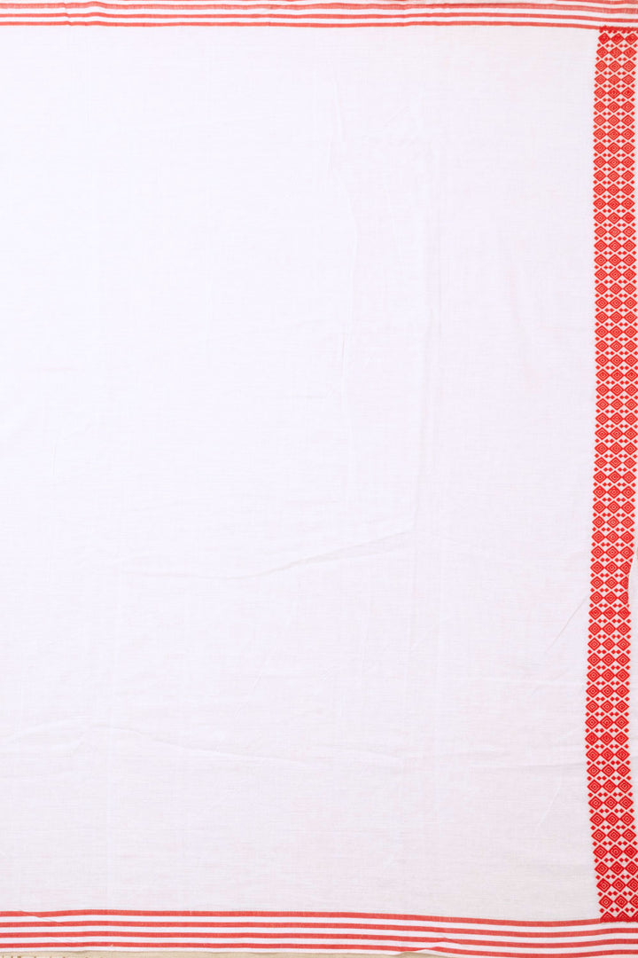 White Handloom Assam Cotton Saree - Avishya