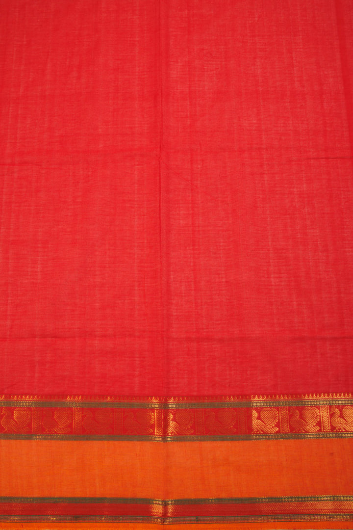 Red Handwoven Kanchi Cotton Saree 10068684 - Avishya