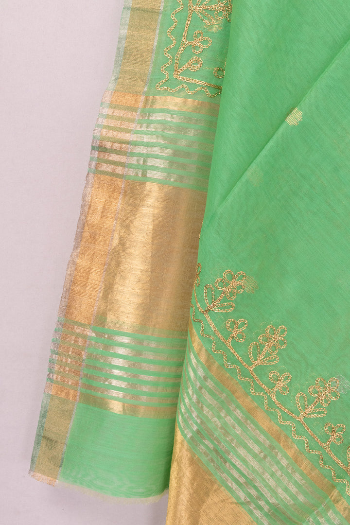 Green Embroidery Silk Cotton Dupatta 10072155