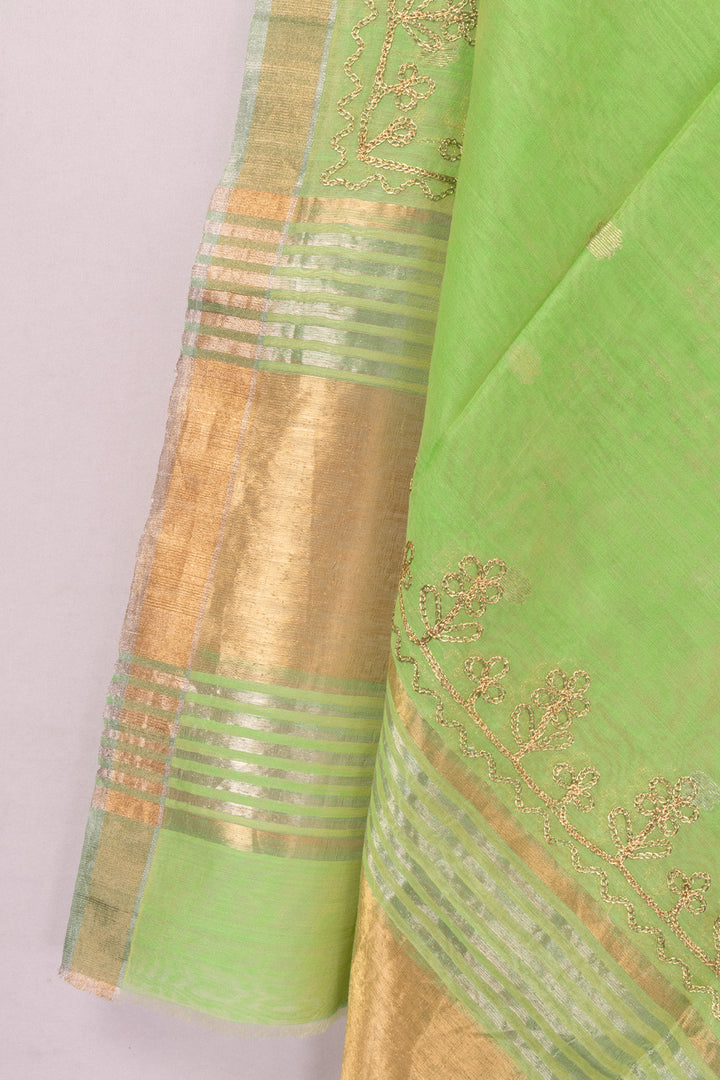 Green Embroidery Silk Cotton Dupatta 10072154