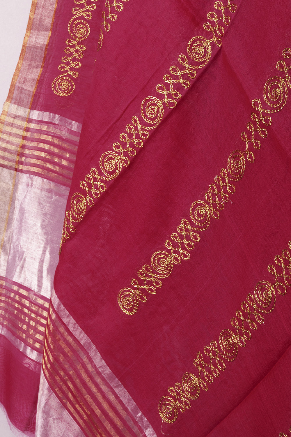 Maroon Embroidery Silk Cotton Dupatta 10072151