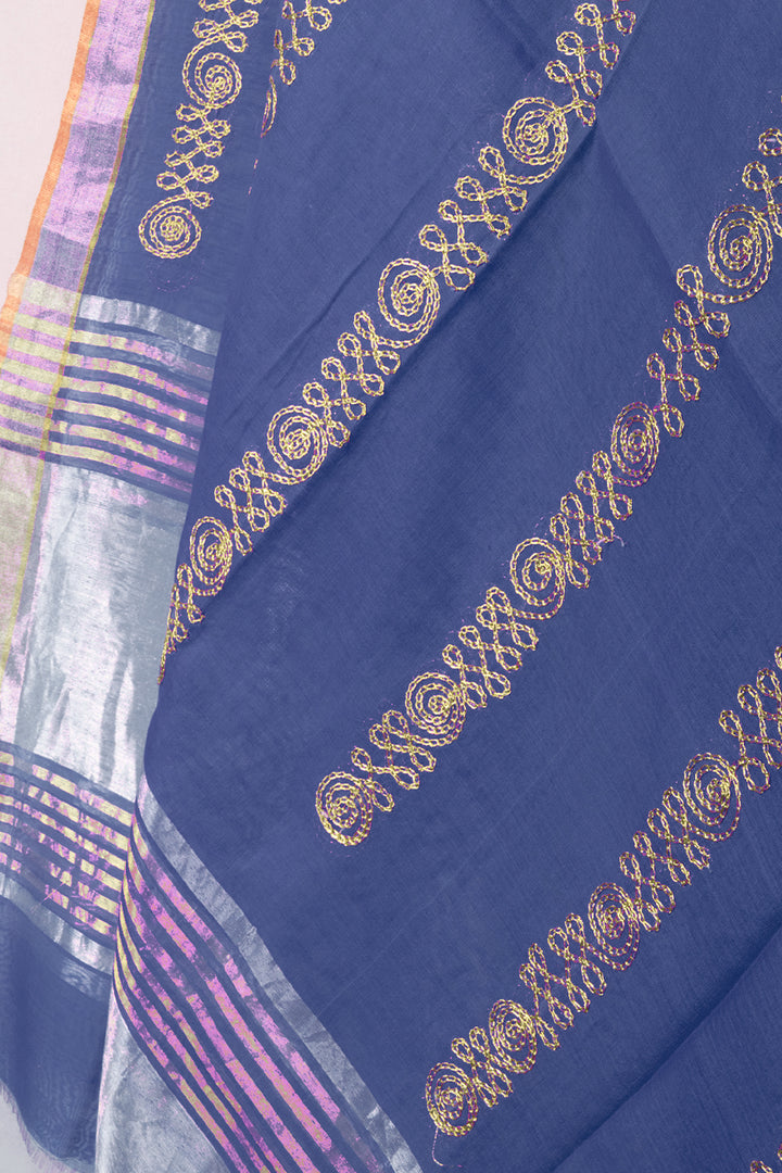 Blue Embroidery Silk Cotton Dupatta 10072149