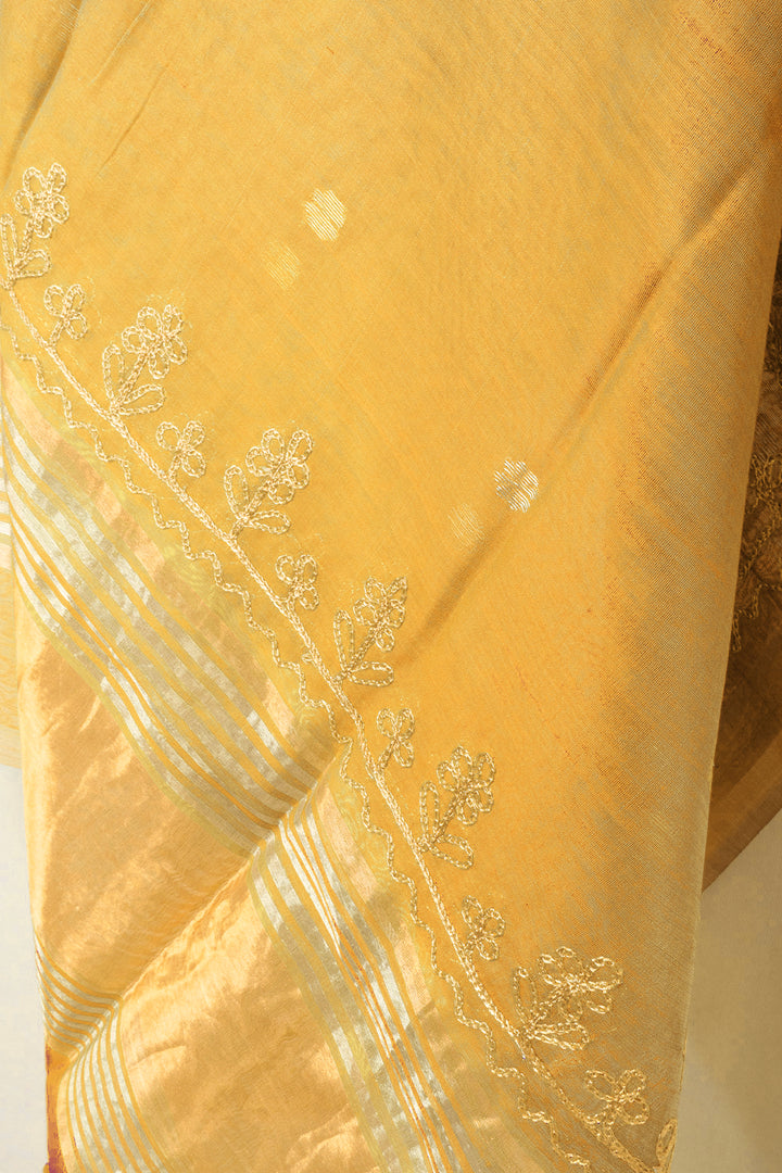 Orange Embroidery Silk Cotton Dupatta 10072150