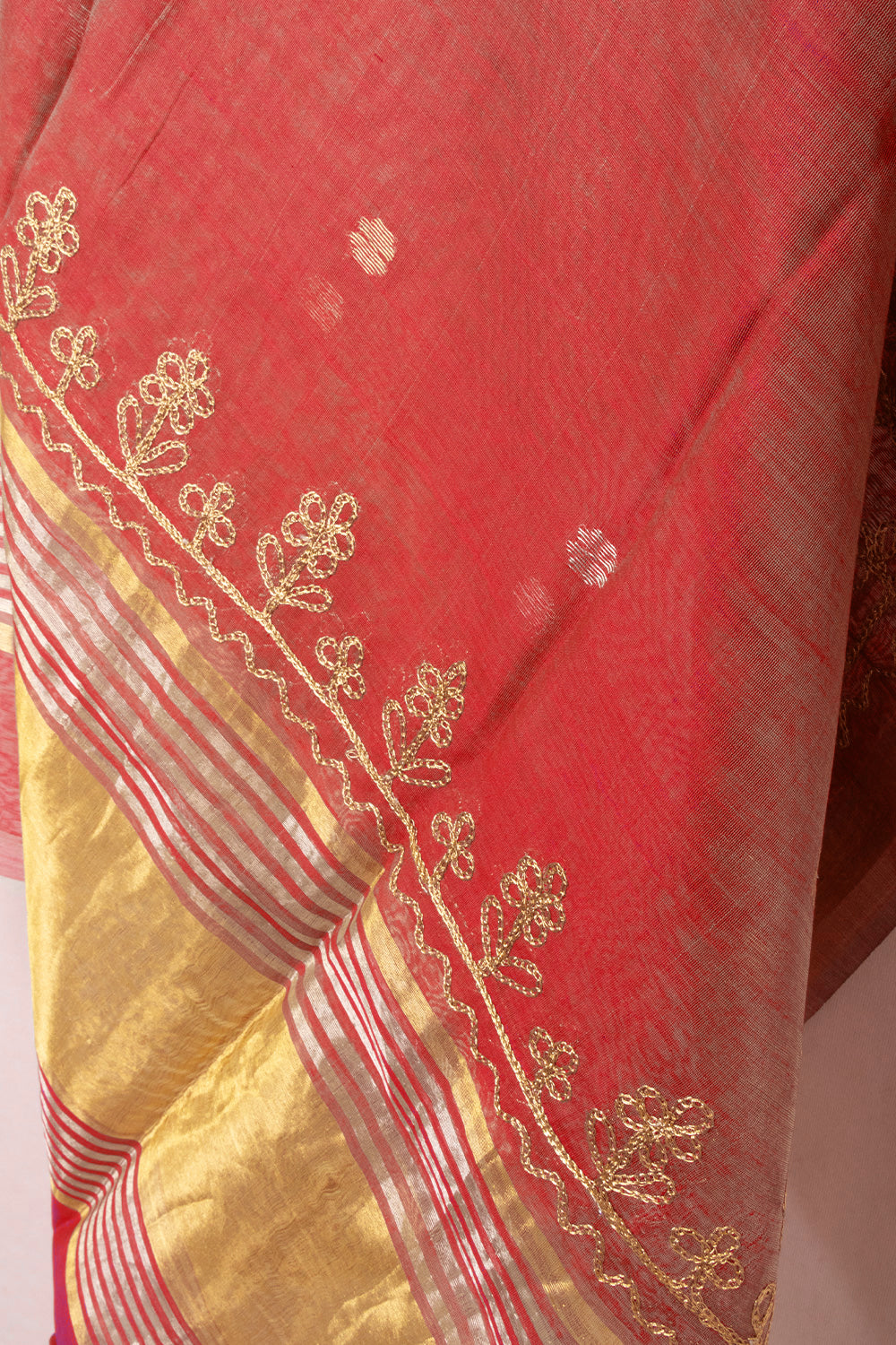 Red Embroidery Silk Cotton Dupatta 10072153