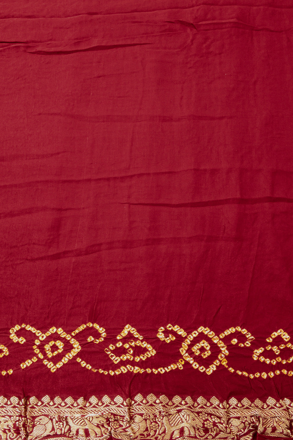 Red Bandhani Gajji Silk Saree with Mirror and Zari Embroidery 10073075